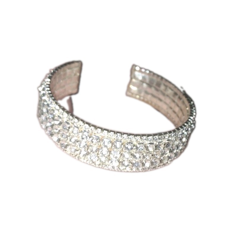 Multirow Rhinestone Crystal Cuff Bracelet Formal EUC Sparkly