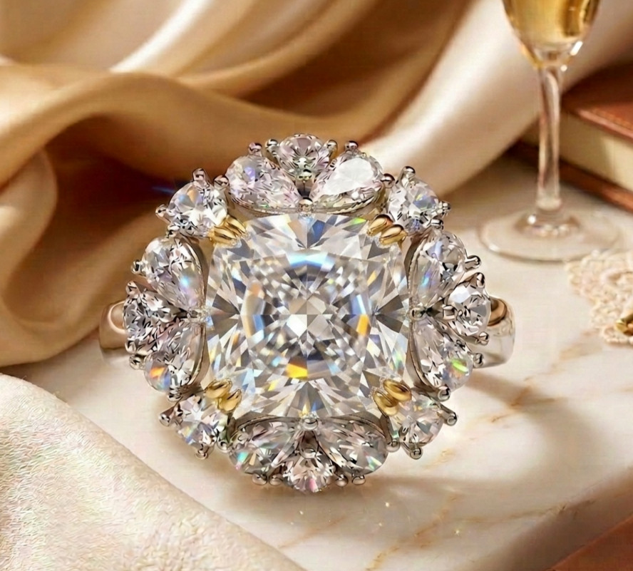 RARE 6.20 Ct Certified Cushion Cut White Natural Diamond Ring White Gold Finish