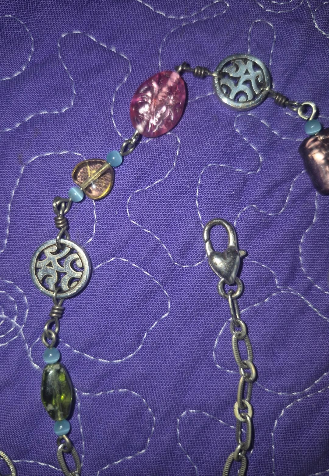 Brighton necklace, RARE, Brushed silver, lovely colorful large & small stones