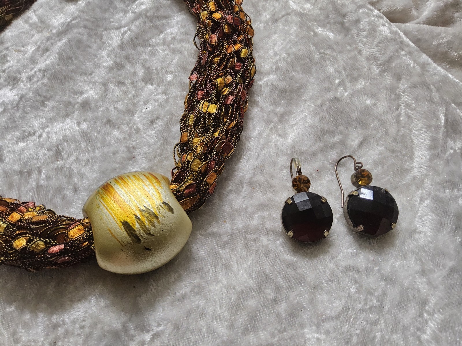 Copper Gold Crochet Necklace Pendant & Earrings