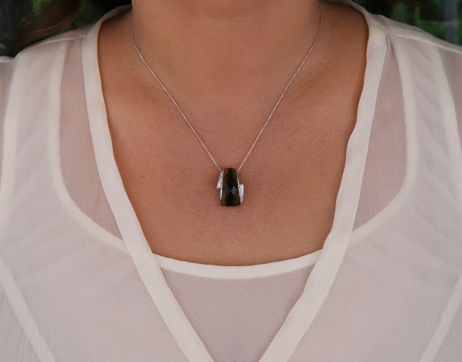 Pendant Only Sterling Silver Smoky Brown Cubic Zirconia & White CZ Pendant 7/8″