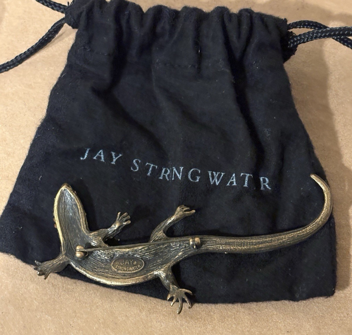 Jay Strongwater Lizard Salamander Pink Green Rhinestones Brooch Pin Retired Box