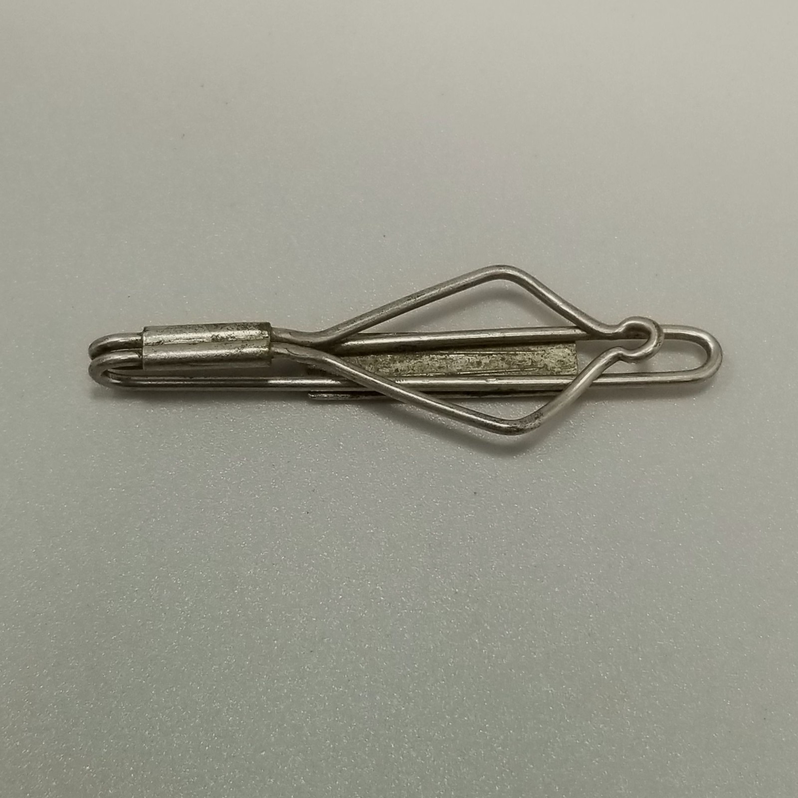 Vintage Orange Green Enamel Tie Bar Clip Silver Tone Retro Unsigned