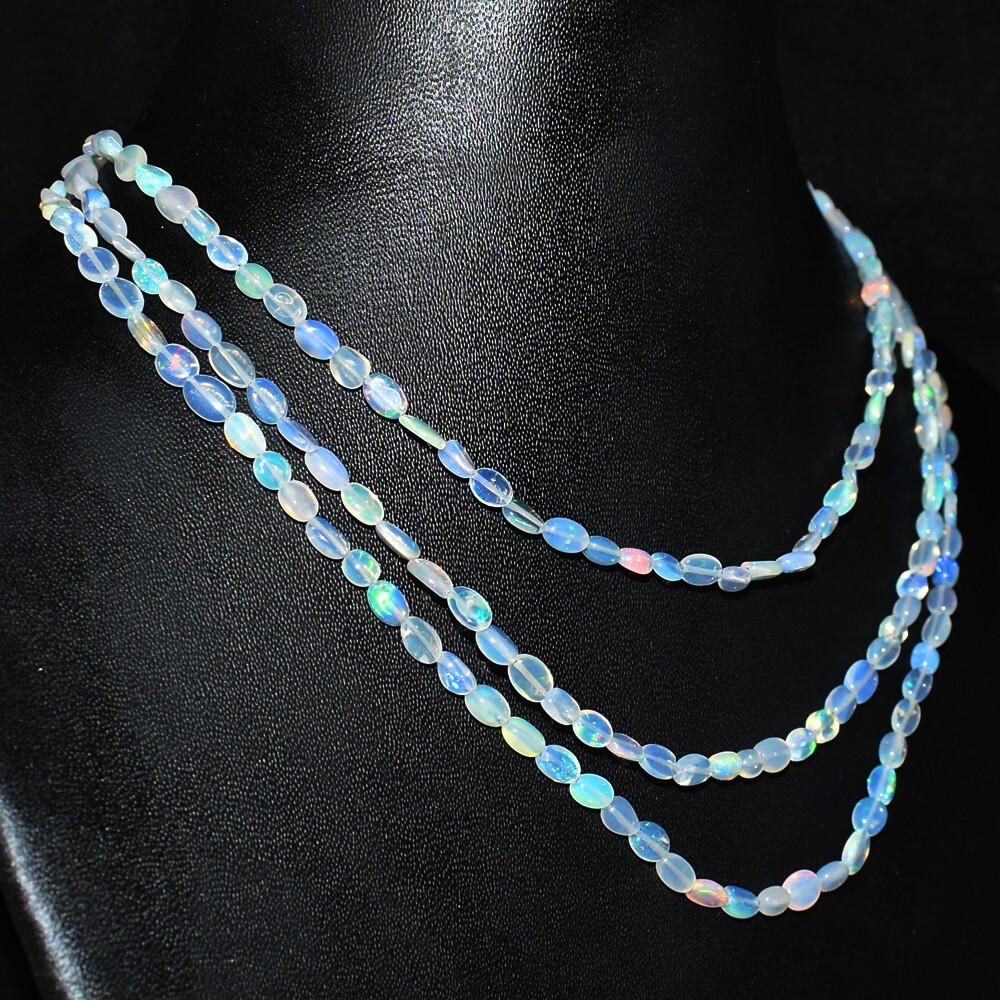95.00 Cts 3 Strand Amazing Ethiopian Opal Beaded Beautiful Necklace VK 34 E593