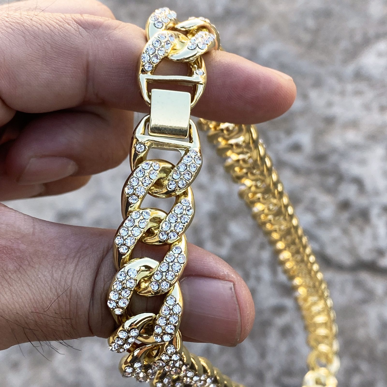 Mens 14K Gold Plated Puffed Cuban Link Iced CZ Chain Flooded Out 18″ 24″ 30″ in
