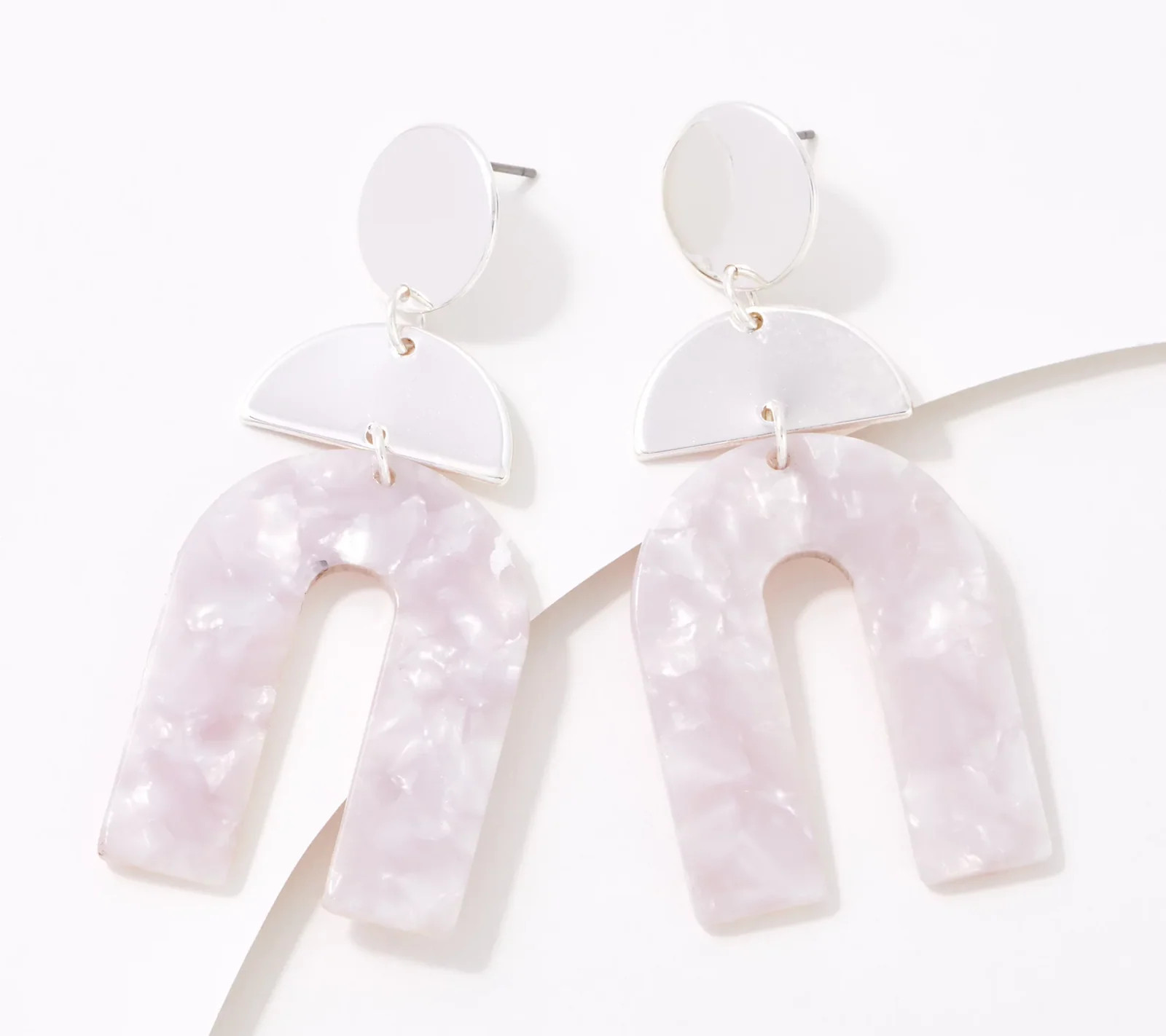 True Lovelies White Resin Deco Style Silver Tone Drop Earrings