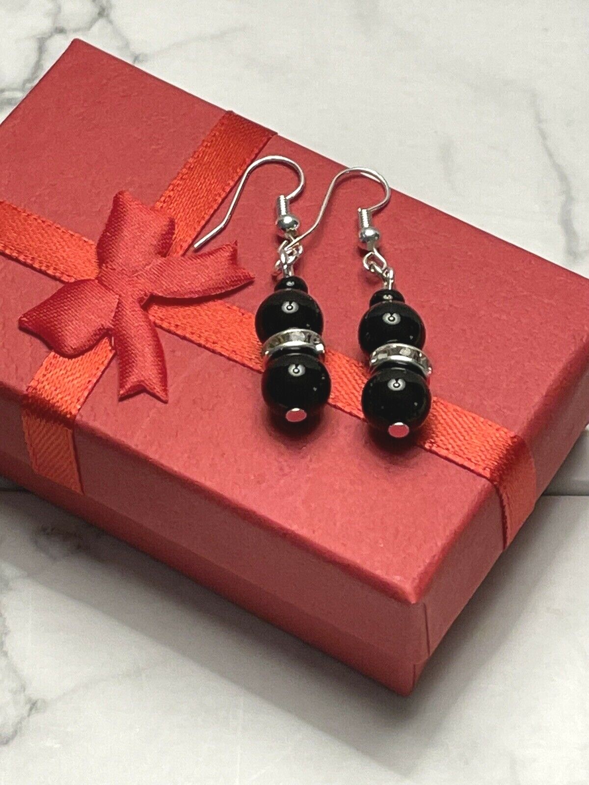 Double Beaded Black Czech Beads With Rheinstone Accents