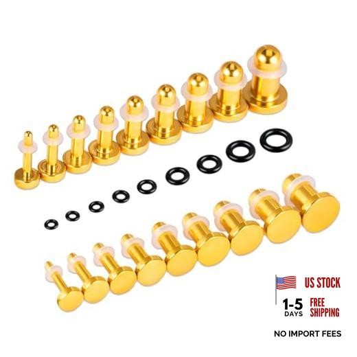 9 Pairs Set Ear Taper Stainless Steel 14G-00G Ear Gauges Stretching Kit Gold