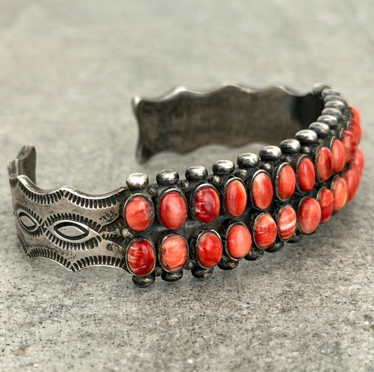 Native American Navajo Orange Red Spiny Oyster Sterling Bracelet 50g 7.25 in