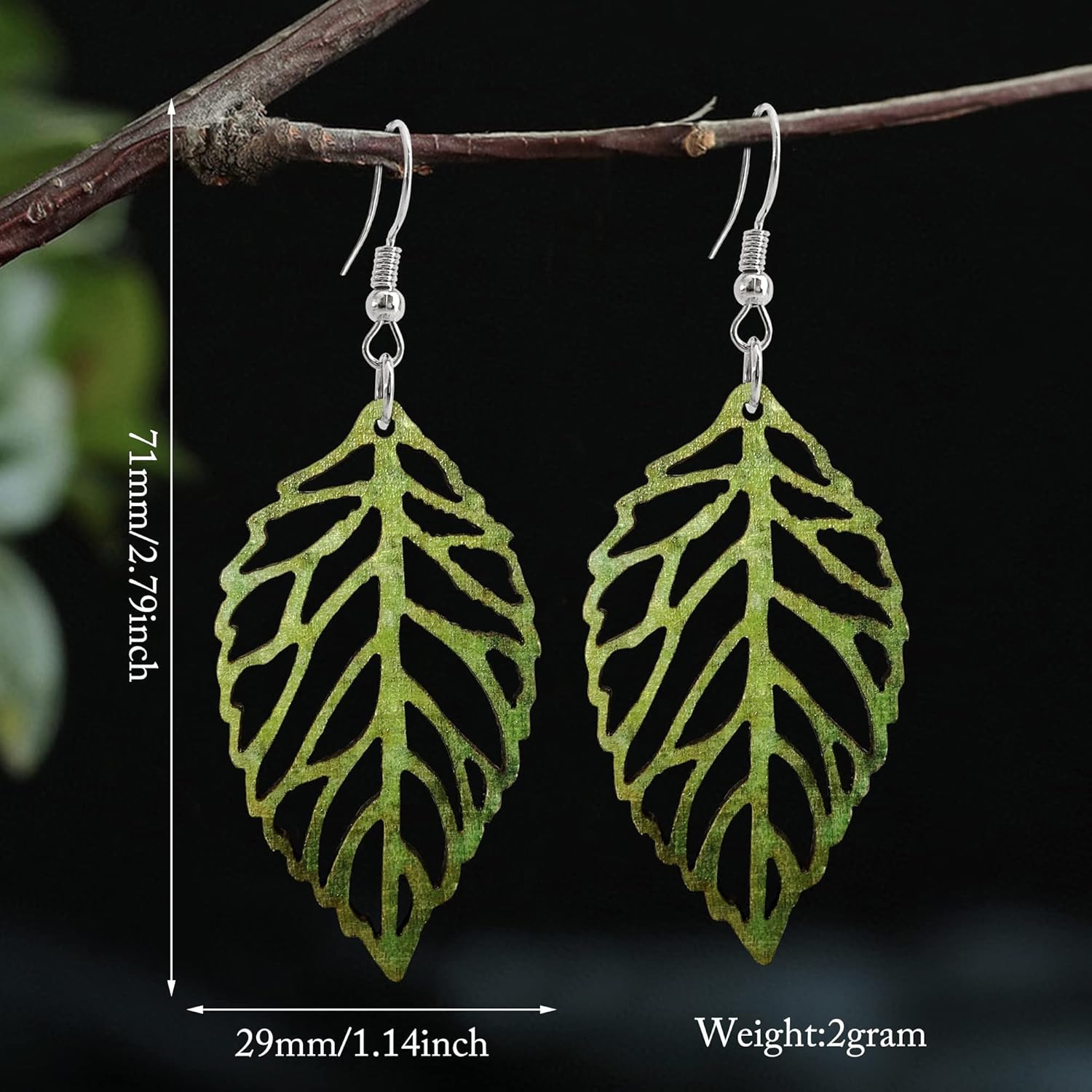 Handmade Bohemian Colorful Nature Wooden Leaf Dangle Drop Earrings Ethnic Africa