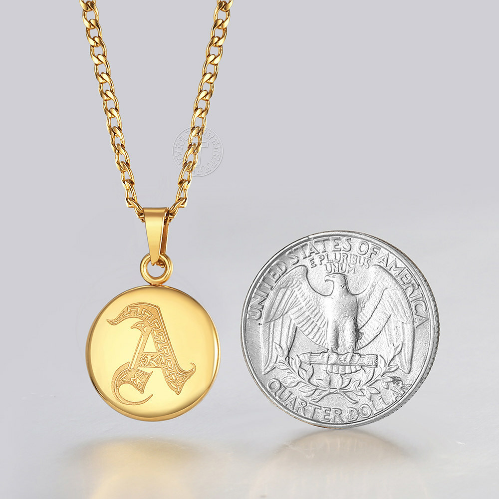 Monogram Initial Letter A-Z Charm Pendant Necklace Gold Plated Stainless Steel