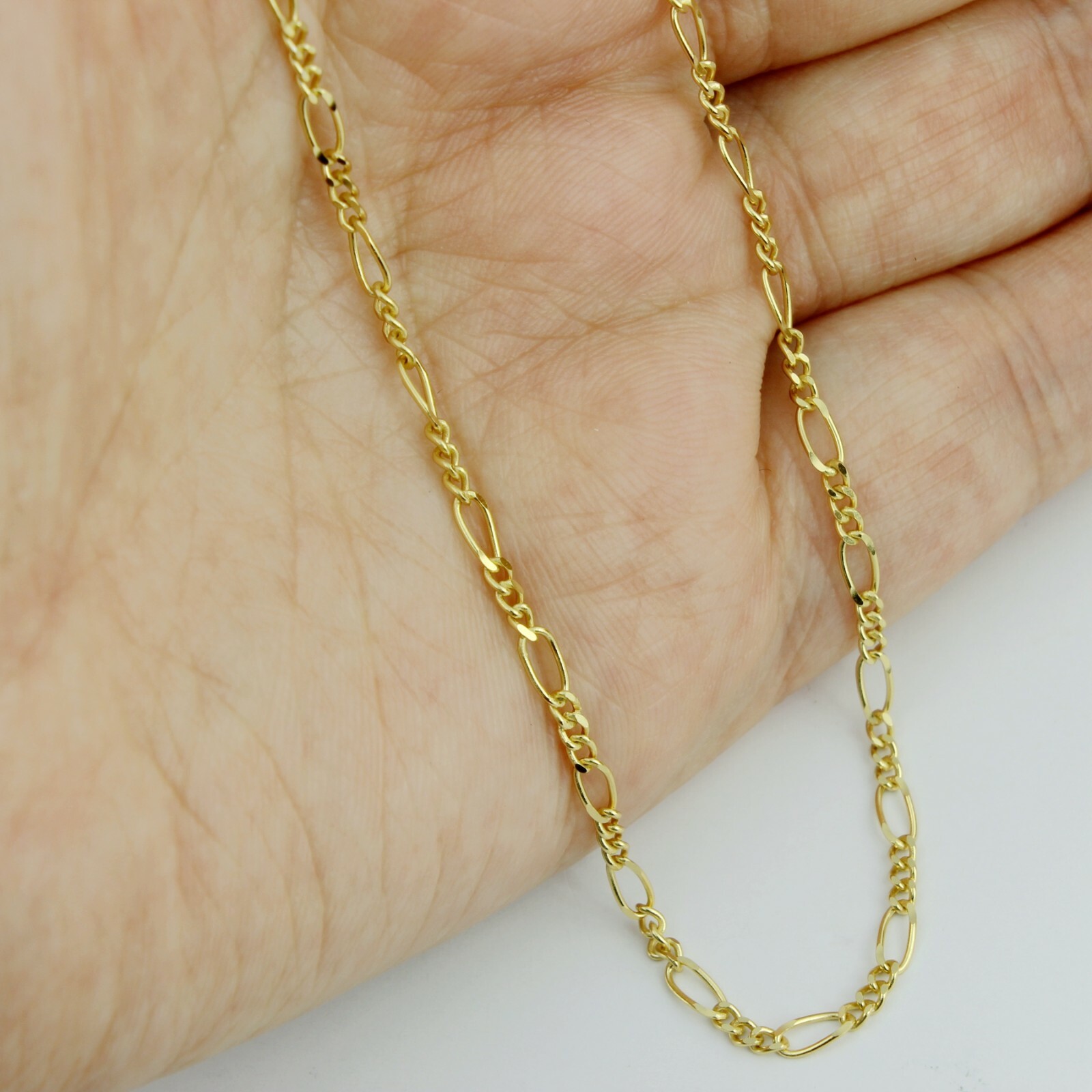 Women / Girl 925 Sterling Silver Gold Flat Figaro Link Chain Necklace 12 -14.2″