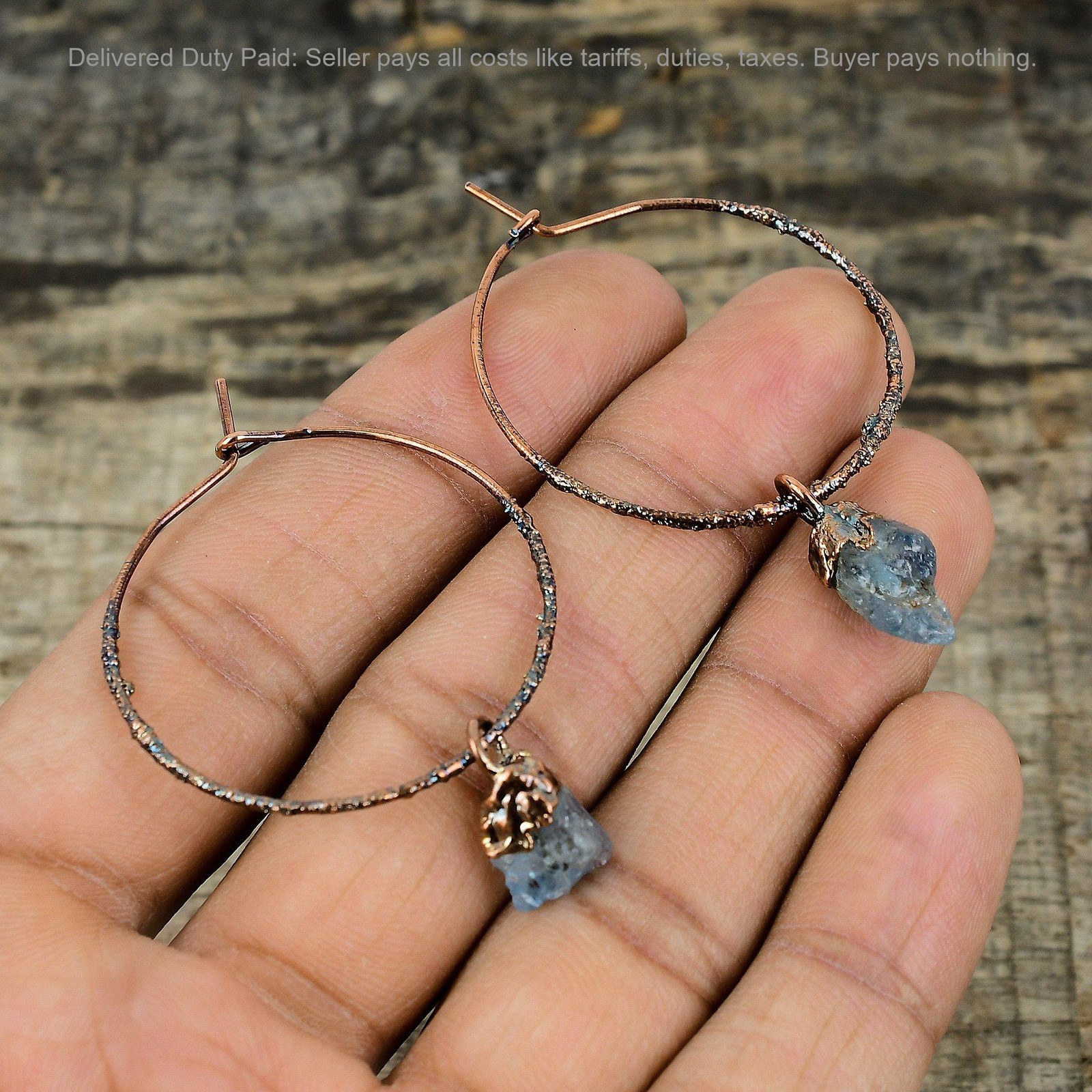 Copper Neon Apatite Rough Gemstone Electroformed Bezel Dangling Sister Earrings