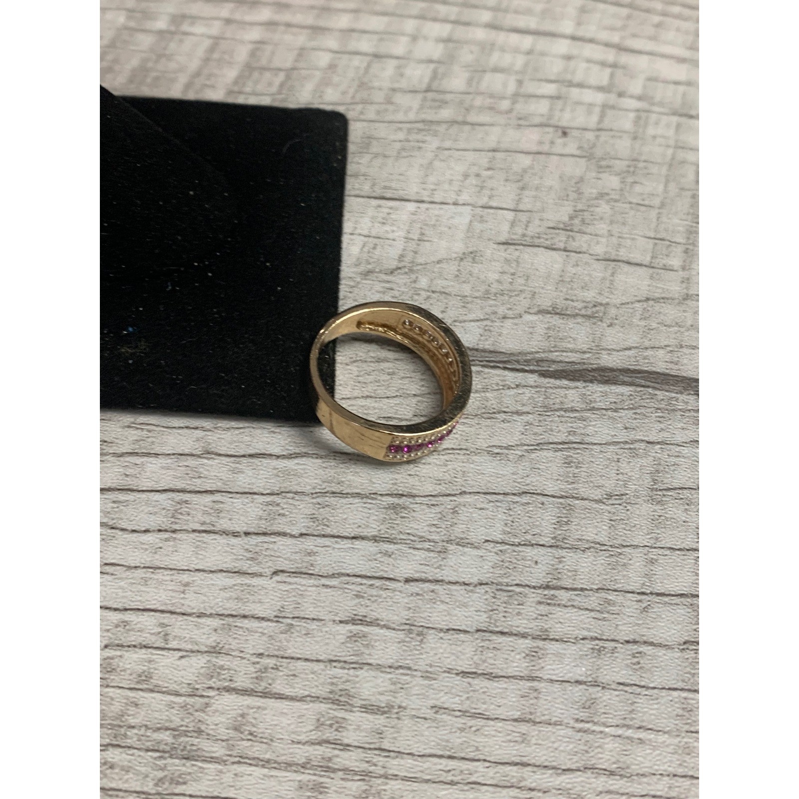 Gold Tone Pink and Clear Stone Triple Row Band Ring Size 6.25 Statement Jewelry