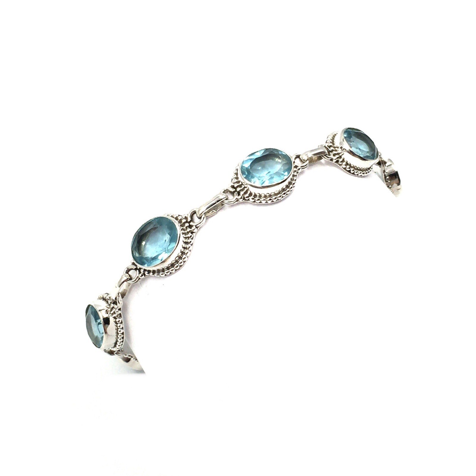 925 Silver Bracelet 17.0 – 18.0cm Light Blue Oval Stones Anklet Women Jewellery