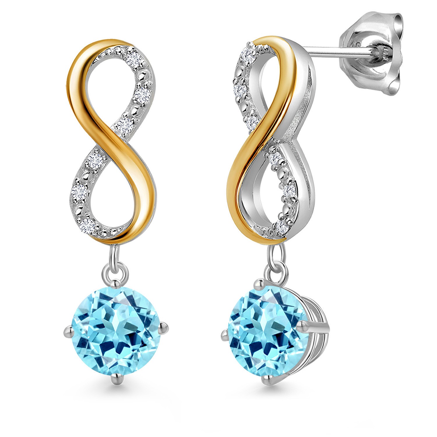 925 Silver and 10K Yellow Gold Blue Apatite and Lab Grown Diamond Dangle