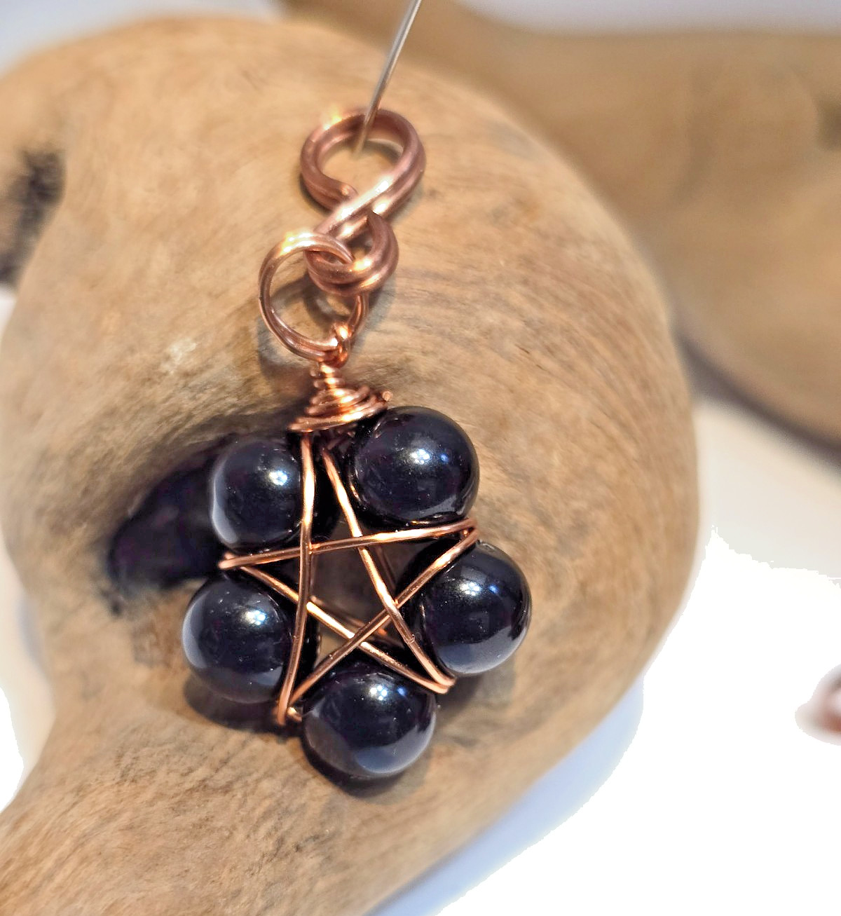 Copper Wire Wrapped 5-Point Star Pendant with Black Tourmaline