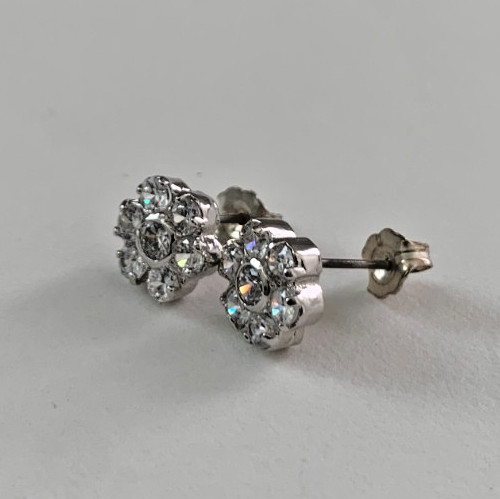 Rosette Flower Cluster Cubic Zirconia Stud Earrings in Solid Sterling Silver