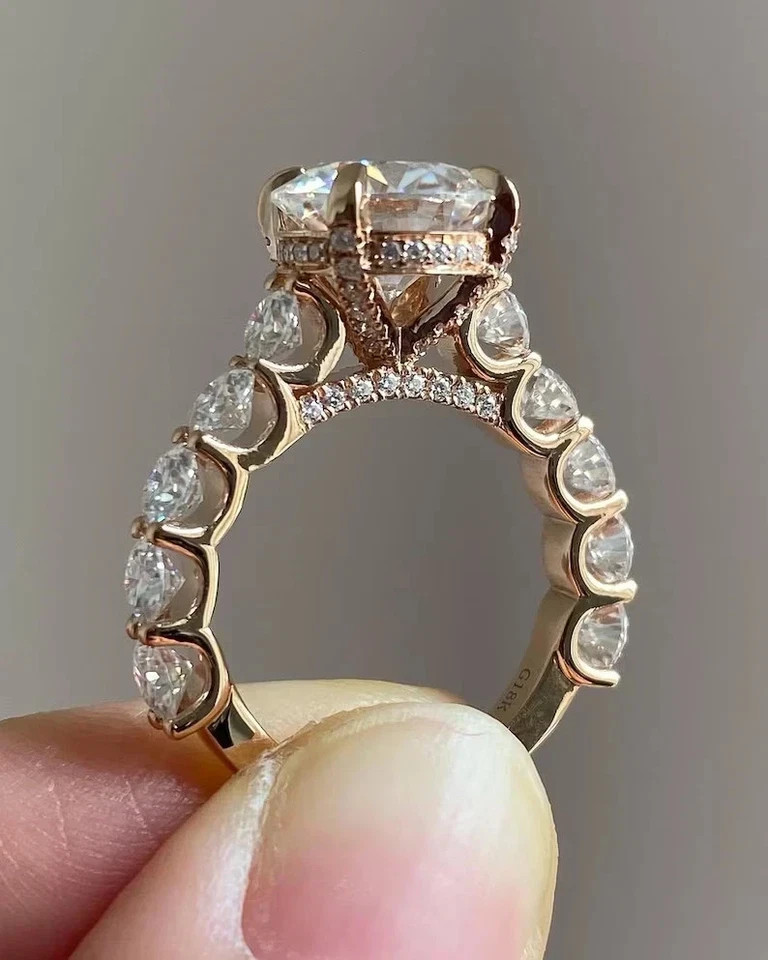 5Ct Round EF/VS1 Lab Grown Diamond Hidden Halo Wedding Ring 14k Yellow Gold IGI