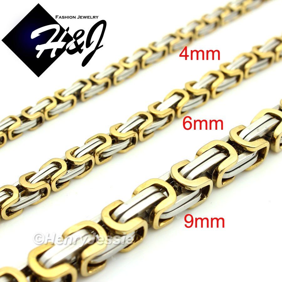 18-40″MEN’s Stainless Steel 6mm Silver/Gold Plated Byzantine Box Chain Necklace