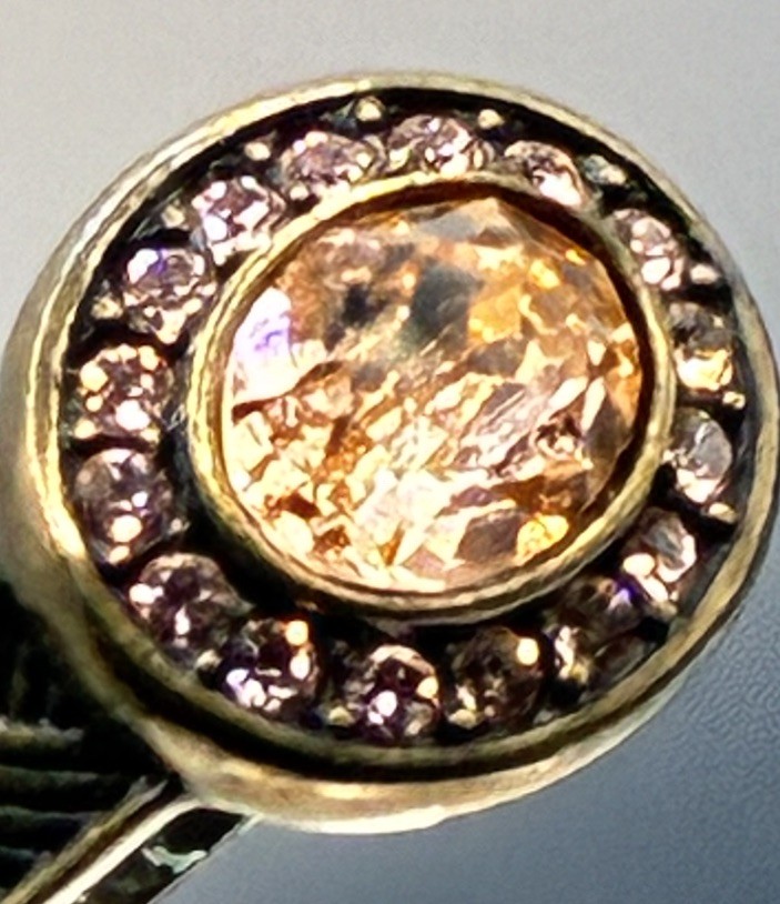 Touchstone Peach Crystal Halo Ring in Brown Rhodium Size 8.25