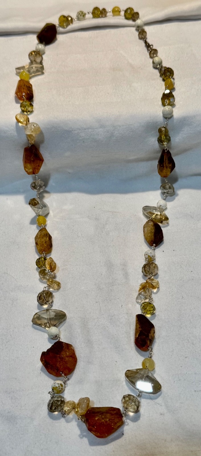 Chunky Citrine & Quartz Bead Necklace 30″ Sterling Sterling Silver 952 114g