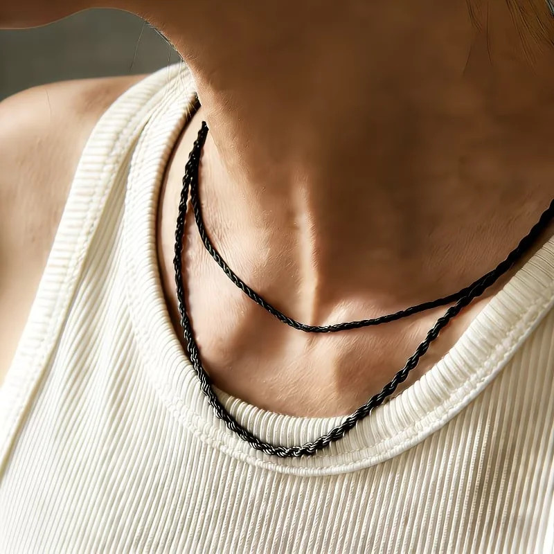 2mm Rope Chain Necklaces for Men Women Black Twisted Sigapore Links Choker Basic