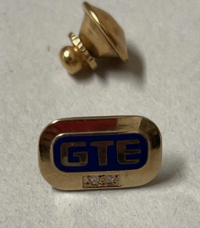 Vintage GTE 10K GF Emblem Tie Tac W/2 Diamond Chips