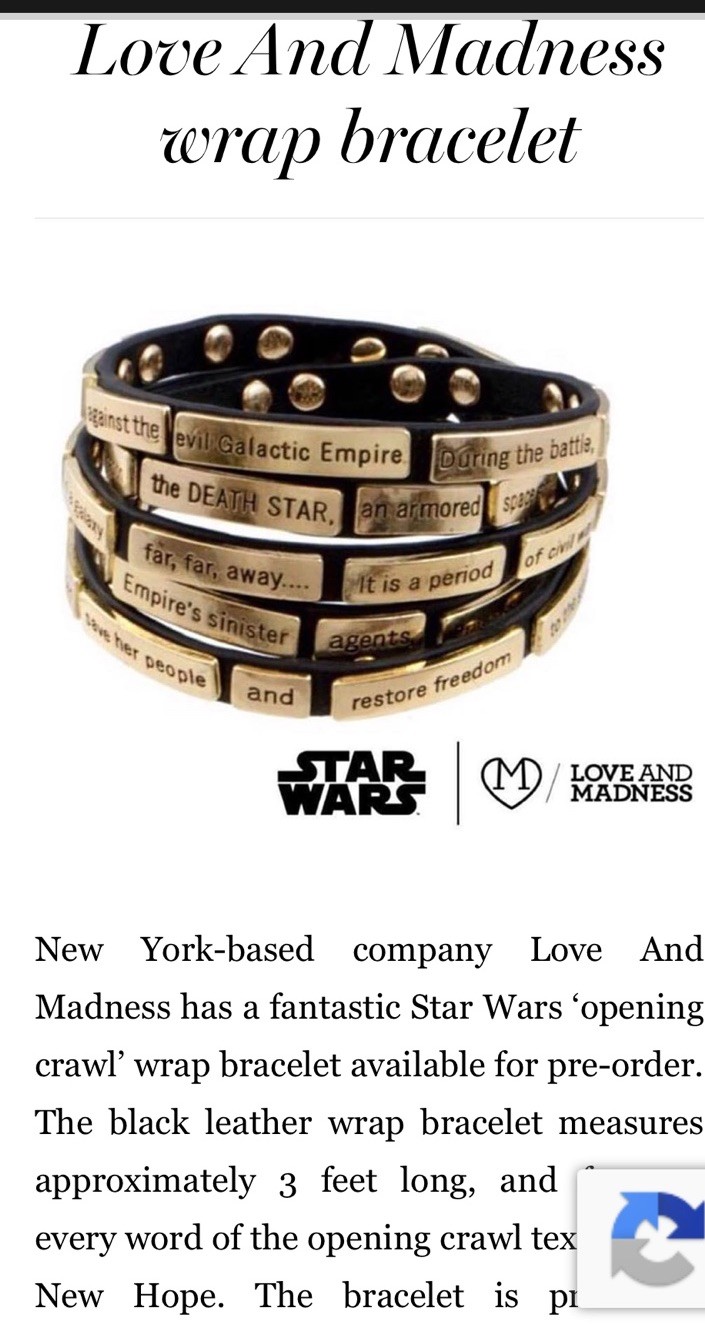 Love Madness Star Wars Crawl Leather Wrap Bracelet Buckle Black/Gold NWOT