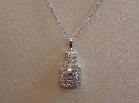 925 STERLING SILVER NECKLACE PENDANT & EARRING 2.50 CT LAB CREATED DIAMONDS
