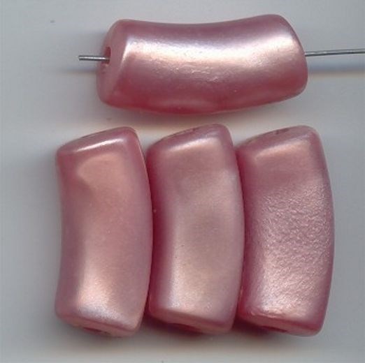 12 VINTAGE ANGEL SKIN PINK METALLIC ACRYLIC 34x15mm. NOODLE TUBE BEADS 6692