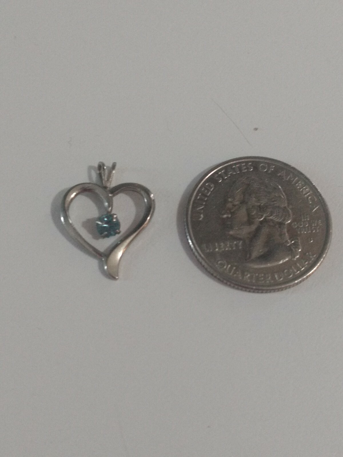 Silver Tone Small Heart Pendant Slide ONLY Blue Stone Birthstone No Chain