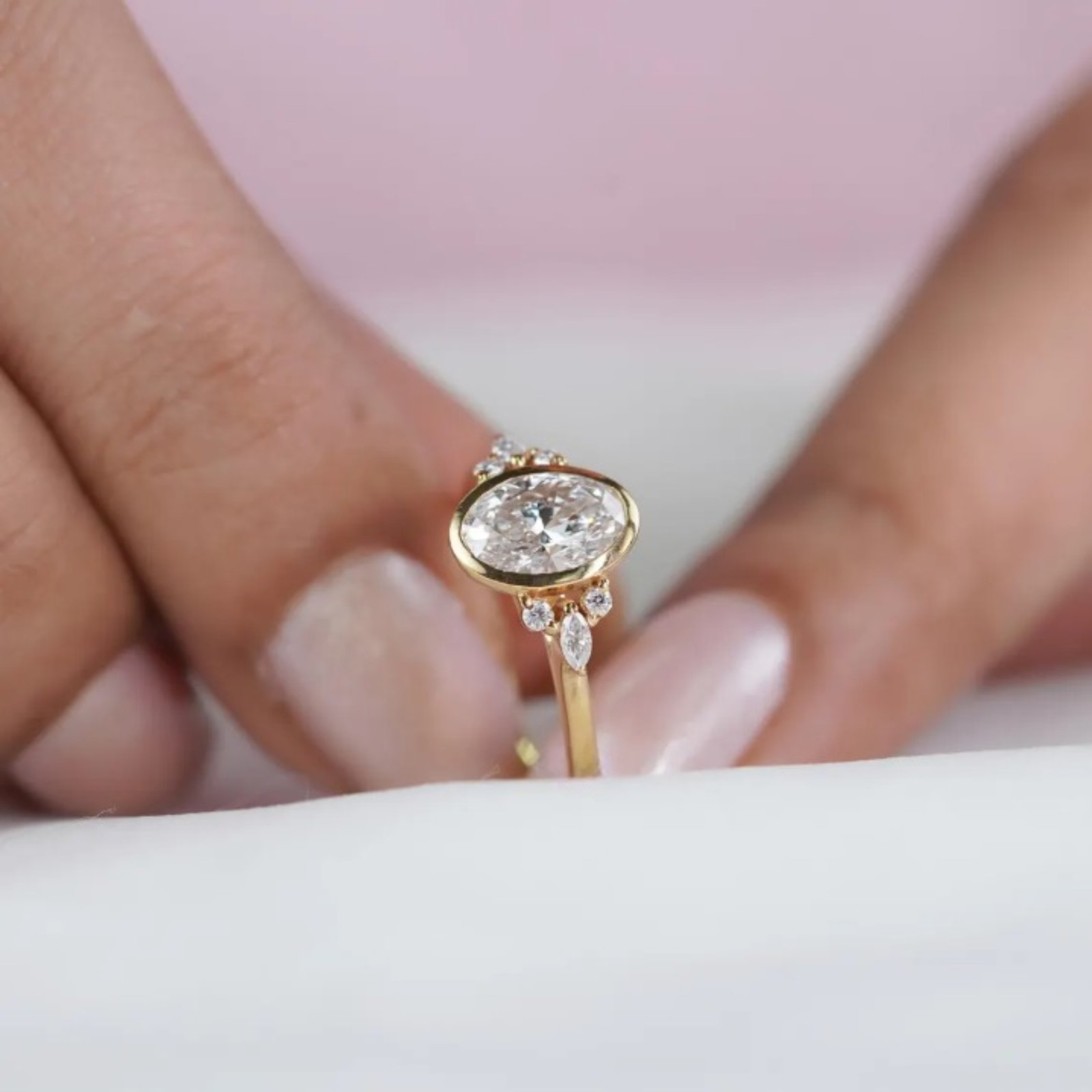 1 Carat Oval Cut Lab Grown Diamond Engagement Ring | 14k Yellow Gold VVS VS