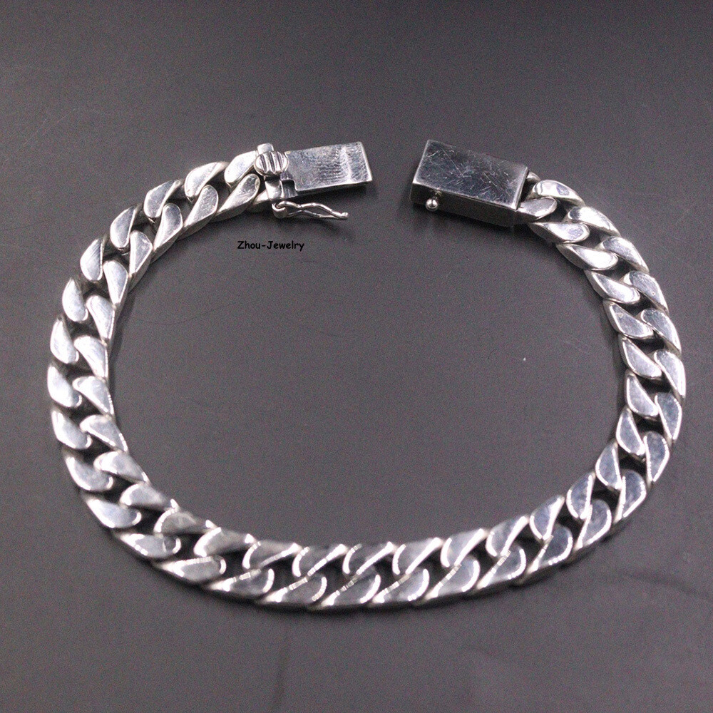 Solid S925 Sterling Silver Chain 8mm Cuban Curb Link Bracelet 34-35g 7.9inch