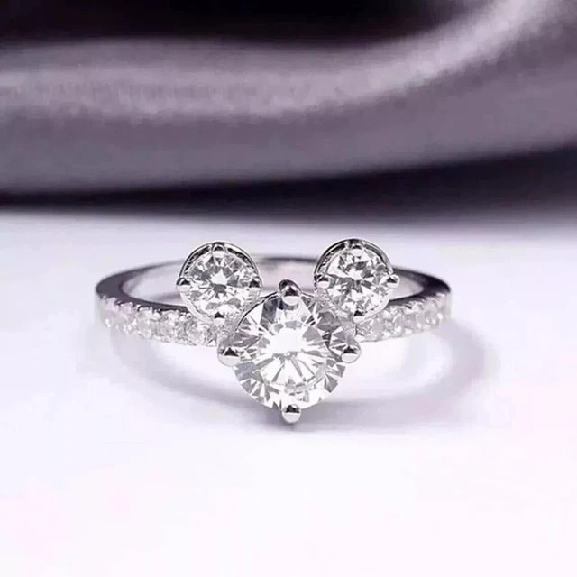 Real Moissanite 2.80Ct Round Cut Mickey Mouse Band Ring 14K White Gold Plated