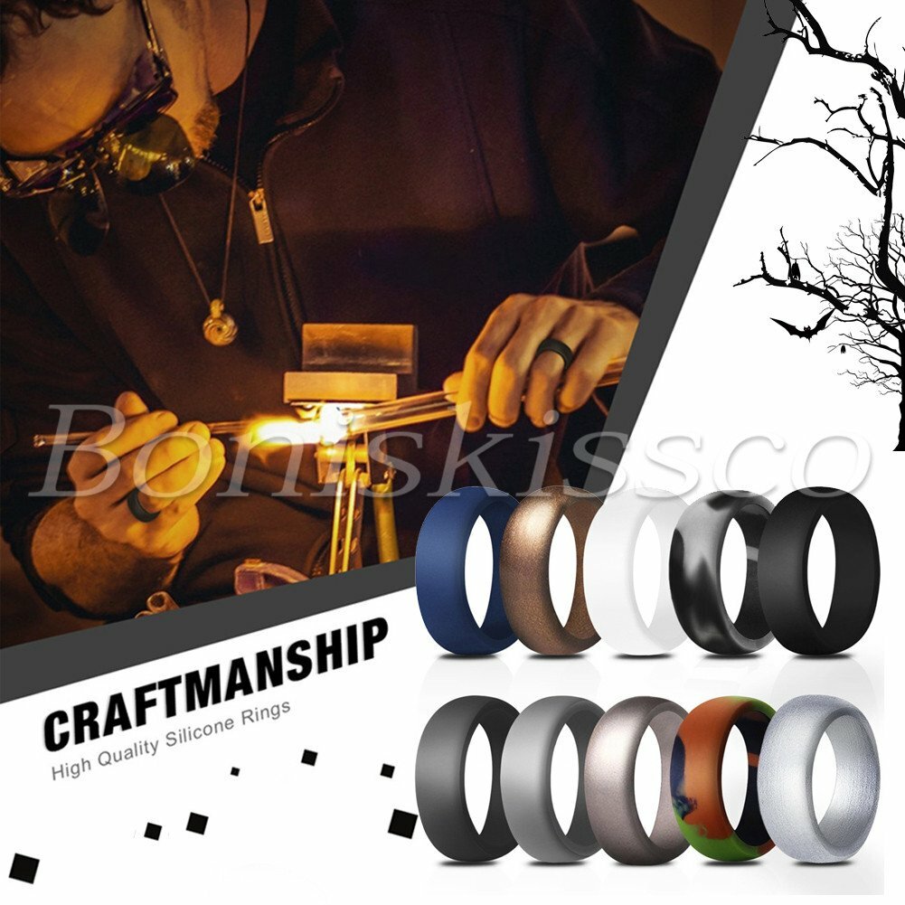 10 Colors 8.7mm Mens Silicone Wedding Ring Band Promise Engagement Sports Outfit