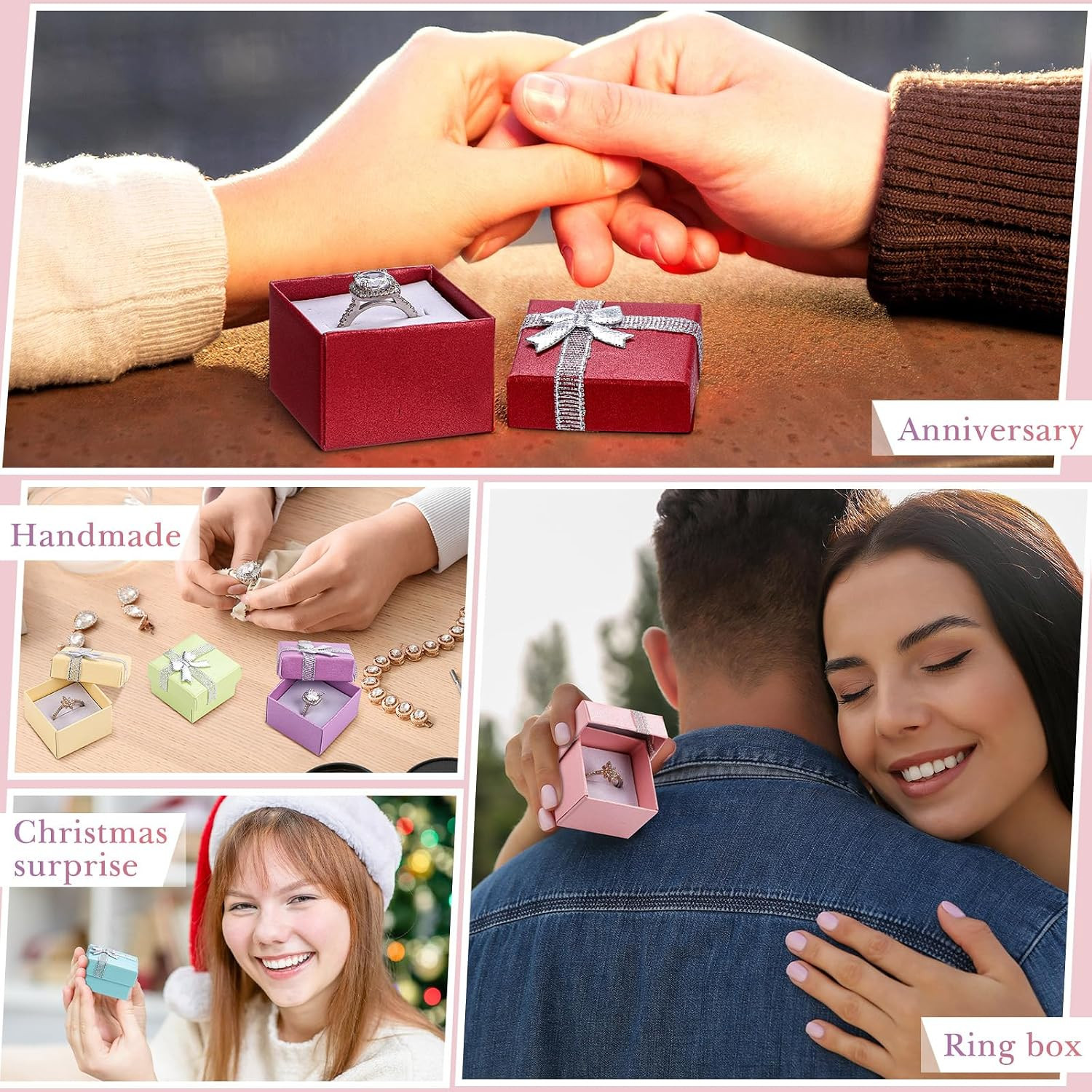72 Pcs Ring Boxes Bulk Cardboard Jewelry Gift Box with Ribbon Bow Small Gift