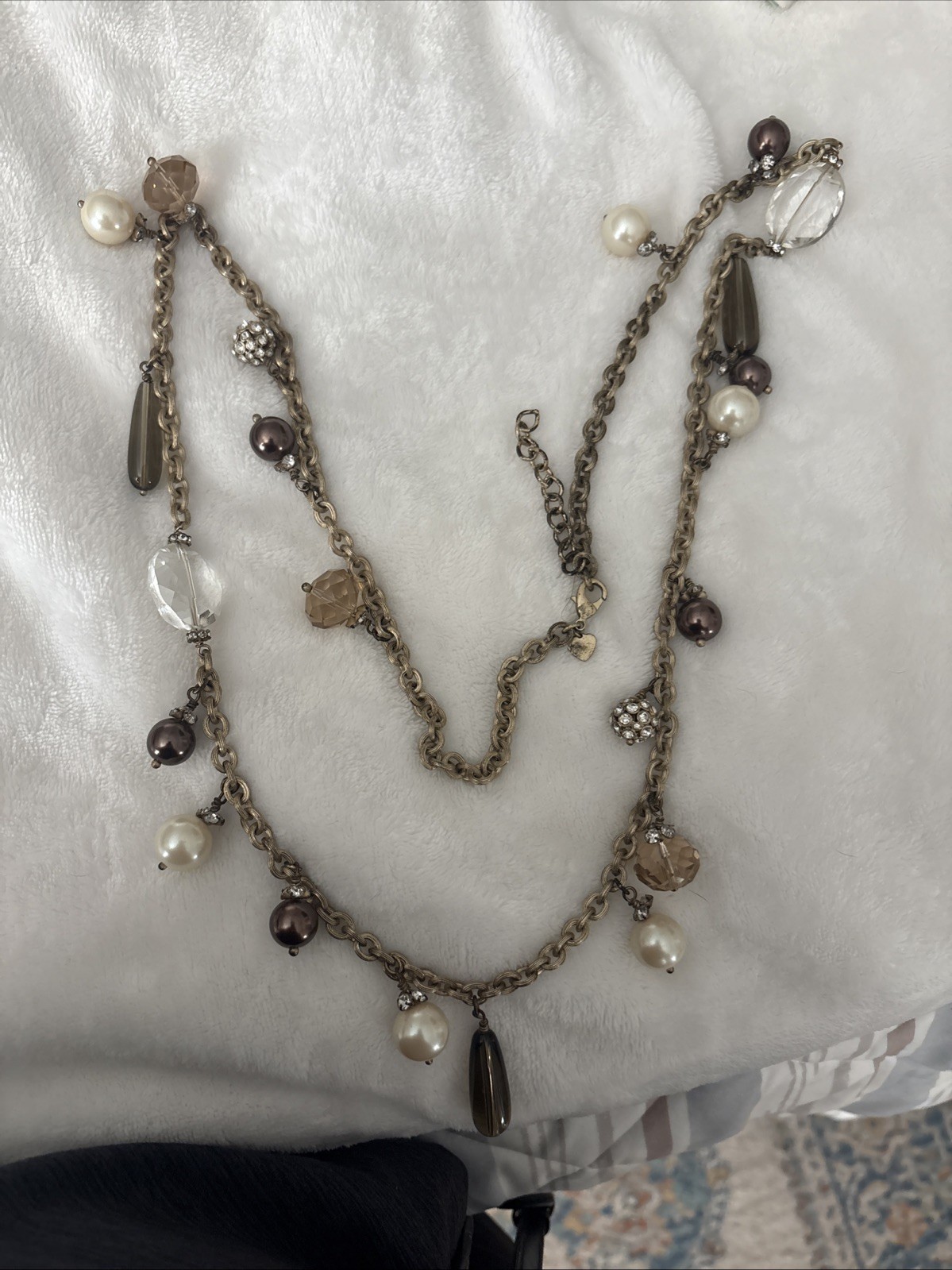 Stella & Dot Pearl and Crystal Matte Goldtone Chain Layering Necklace