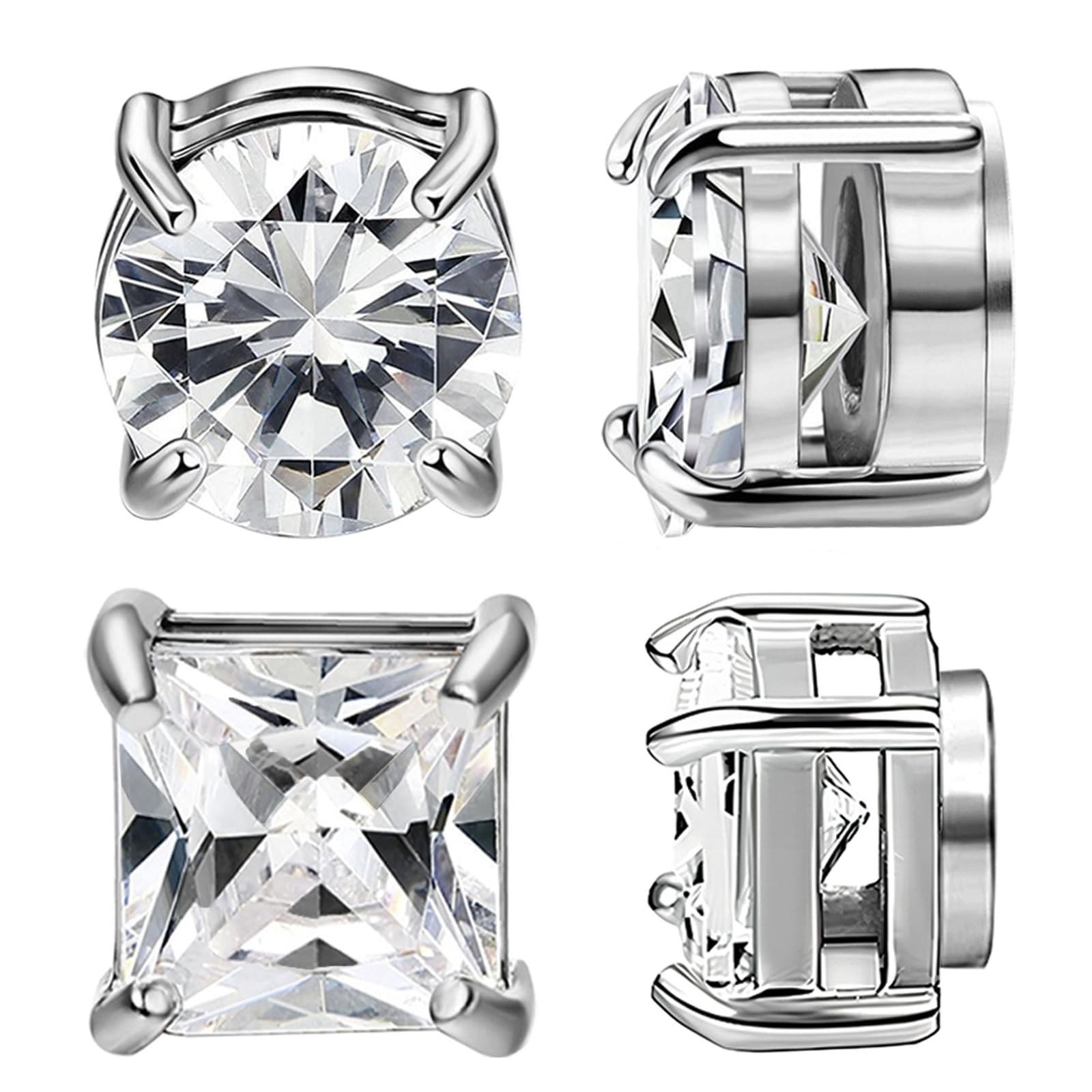 NEWITIN 2 Pairs Stainless Steel Magnetic Stud Earrings for Men 7 MM, Silver