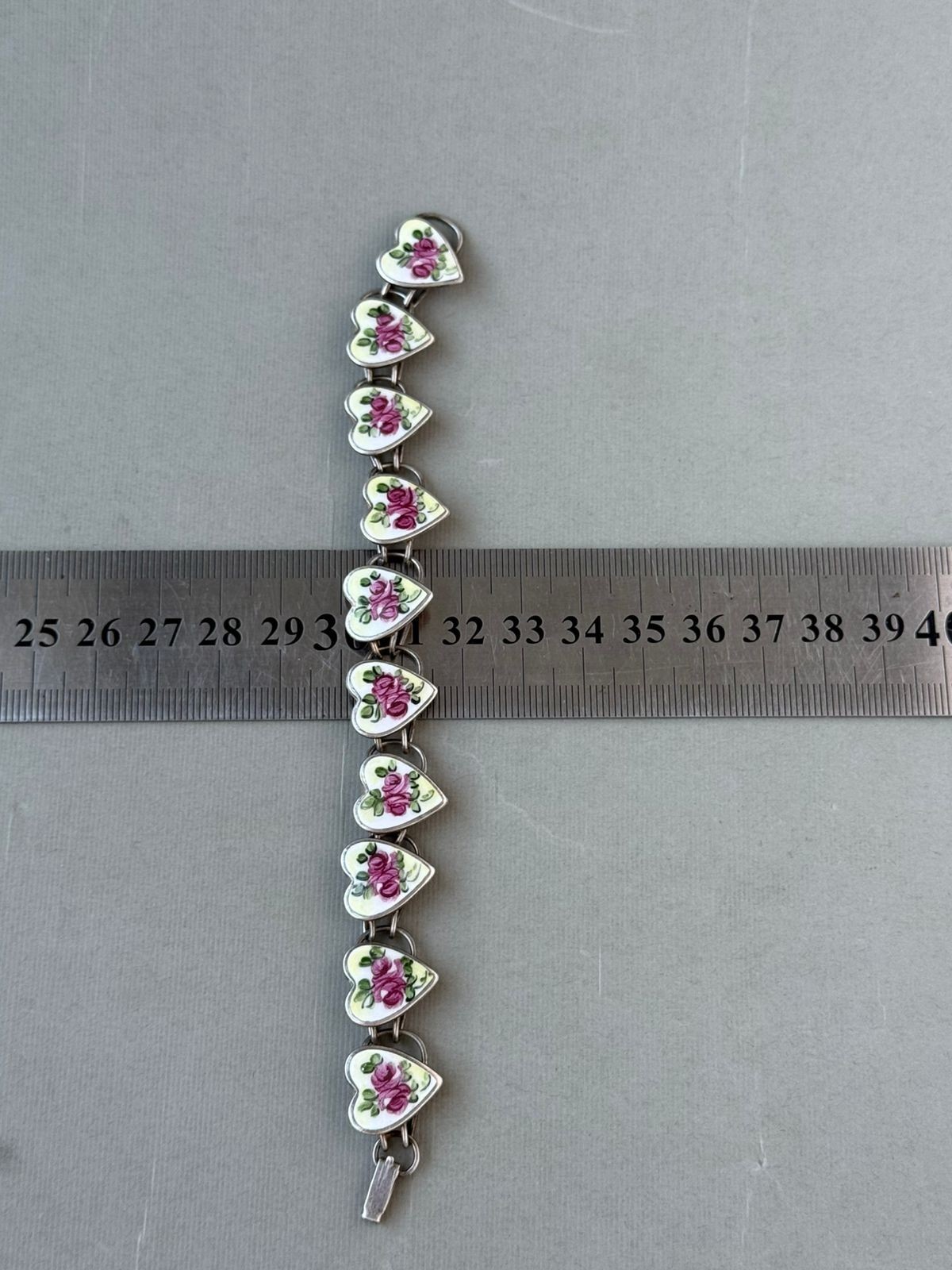 Vintage Bracelet Sweetheart Enamel Hearts Roses Bliss Bros 6.85″