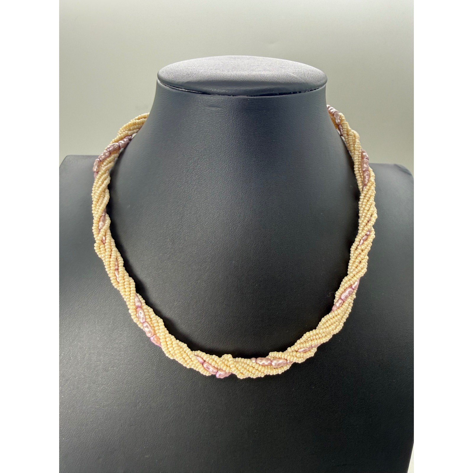 Vintage Style Multi Strand Twisted Seed Bead Mauve Faux Rice Pearl Necklace