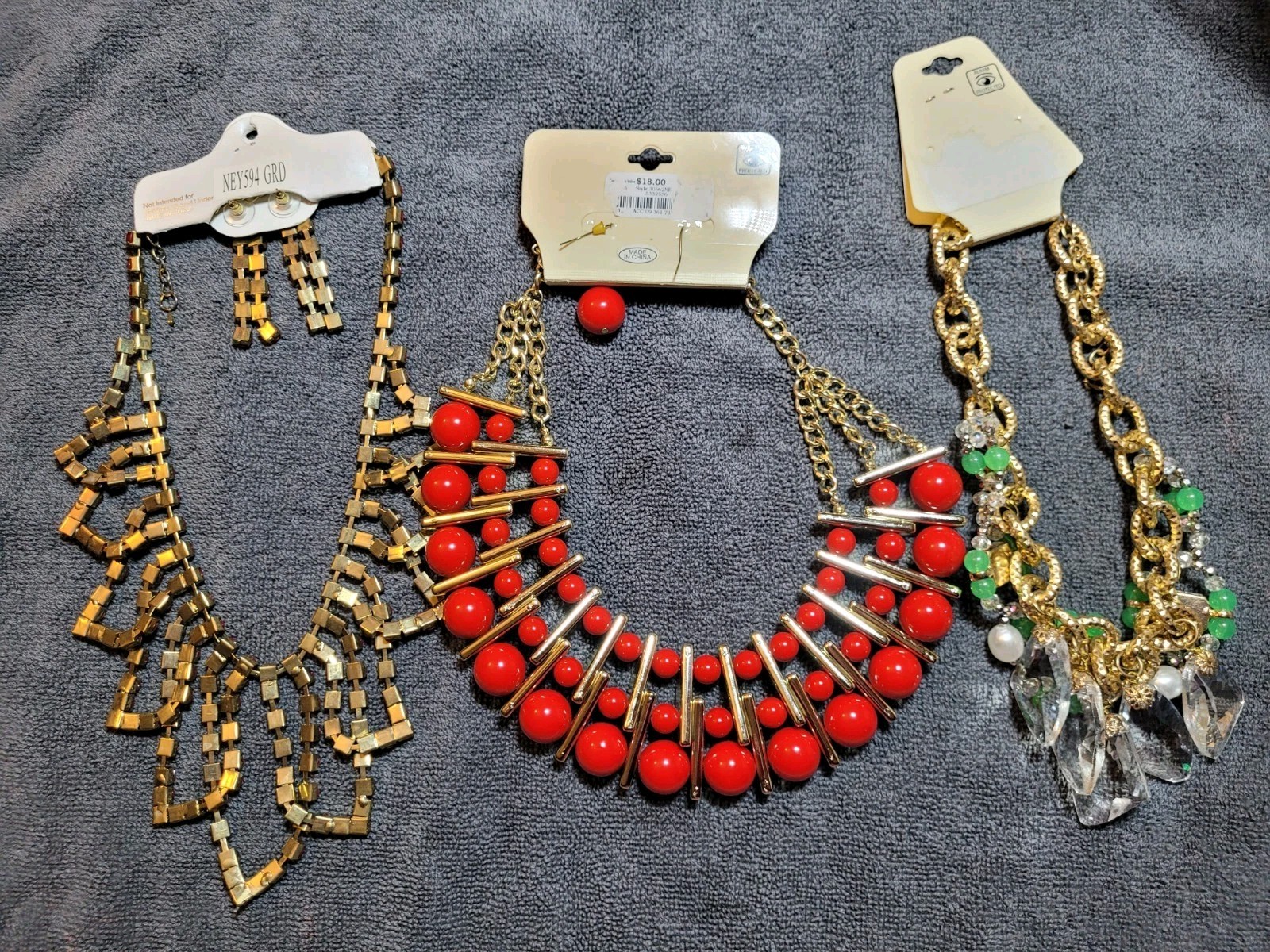Sophia Kate Statement Necklace Lot Of 3 W/ Earrings New Red, Gold, Green