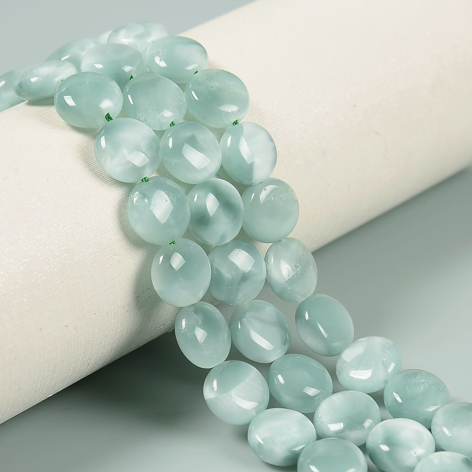 Iridescent Dark Green Moonstone Smooth Coin Size 12mm 15mm 20mm 30mm 15.5″Strand