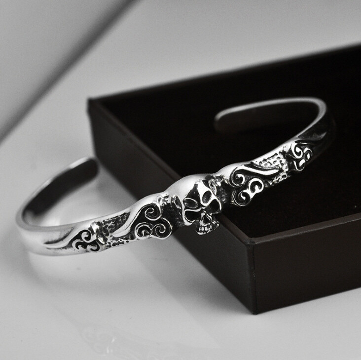 C30 Herren Armspange Totenkopf Schädel Sterling Silber 925
