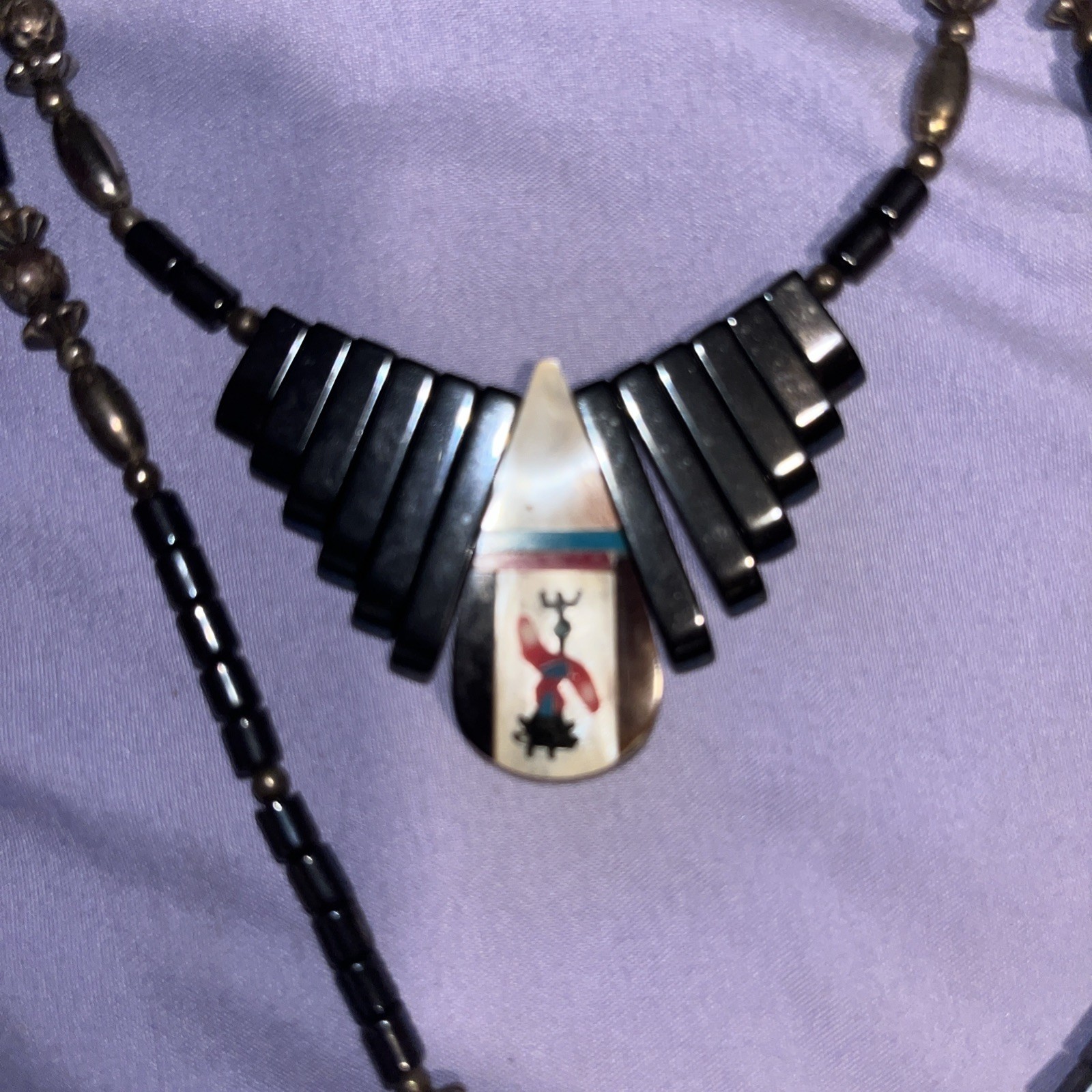 Vintage tribal Double-Strand Necklace Teardrop Charm Pendant Gold Tone Bead