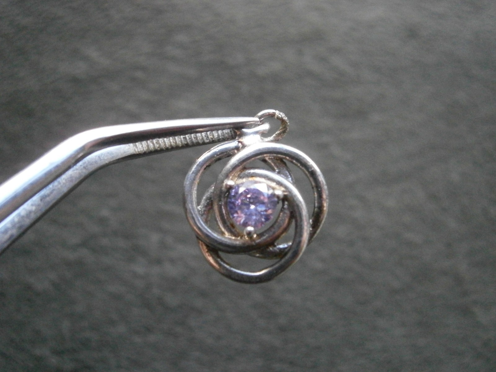 Purple Faceted Stone in Silvertone Mount Bracelet Charm Pendant 1.7g