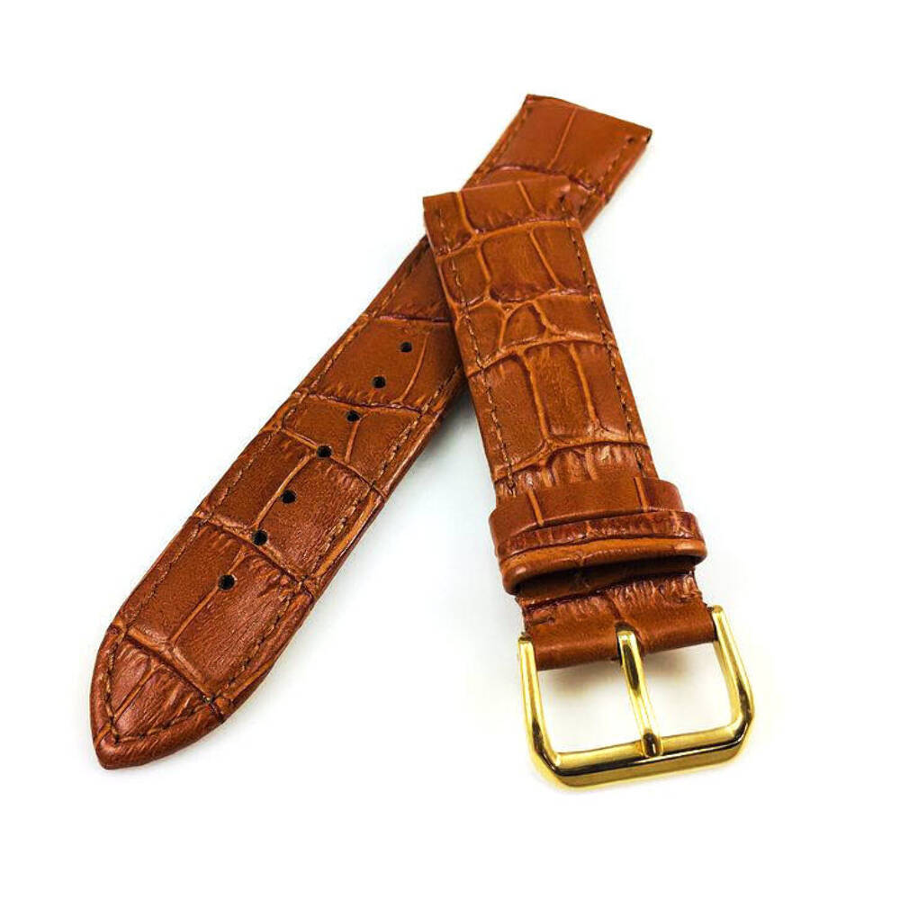 Light Brown Croco Leather Watch Band Strap Gold Buckle 19mm 21mm 23mm #1084