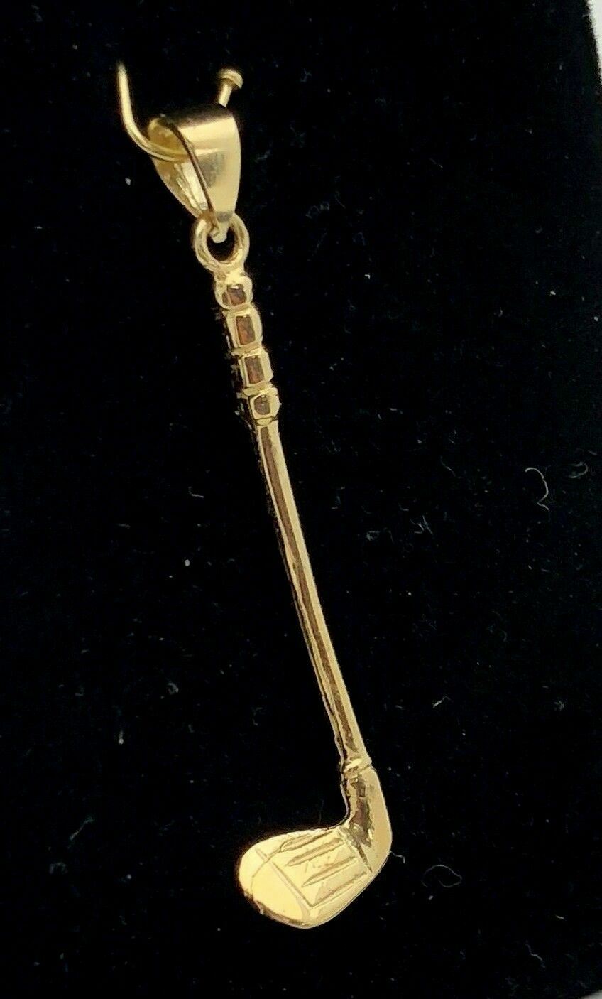 14k Yellow Gold Solid Golf Club Stick Charm Pendant 1.7″ 1.8 grams Medium