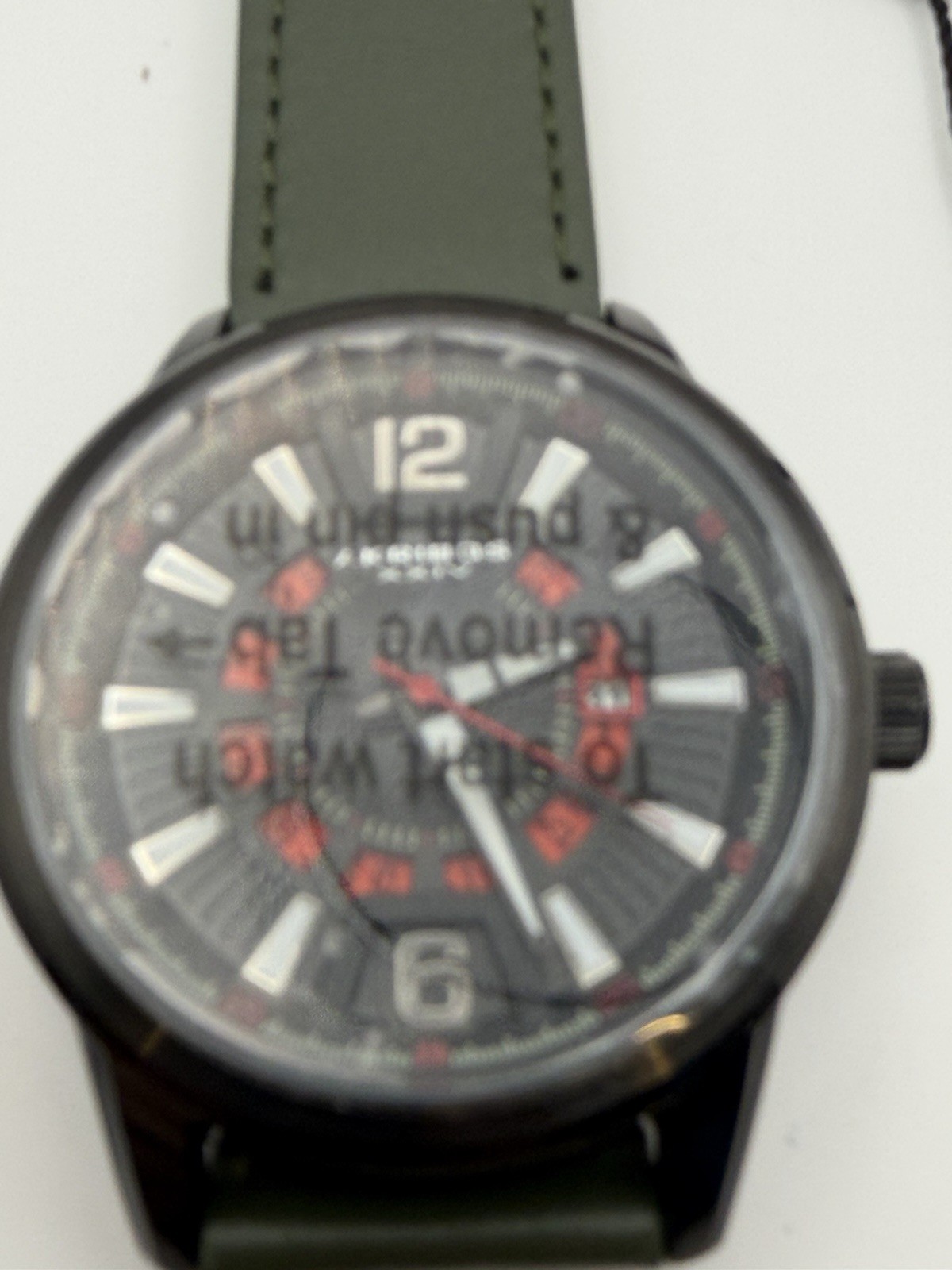 Akribos XXIV AK1079BKGN Men’s 45mm Quartz Watch Black IP Green Strap New Tag