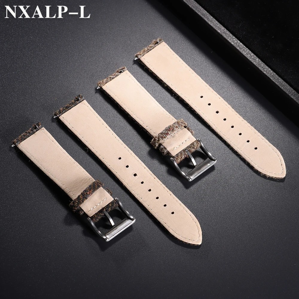 Genuine Leather Tweed Nylon Watch Strap 18mm 20mm 22mm Quick Release Band
